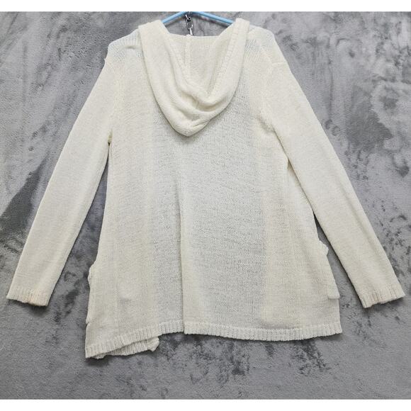 Cable & Gauge Cardigan Womens M Cream Hooded Open Front Long Sleeve Knit Pockets - Picture 2 of 9
